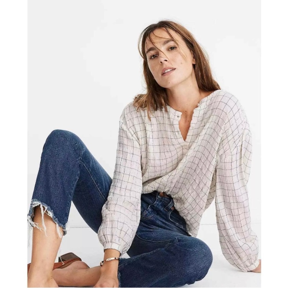 Madewell Plaid Long Sleeve Blouse Size M